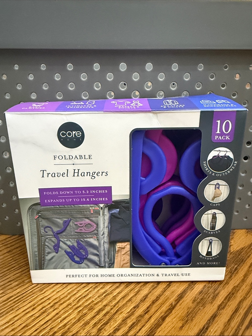 Core Home Foldable Travel Hangers - Purple & Pink, 10 Pack New in Box